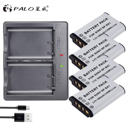 PALO 4Pcs NP-BX1 battery Pack NP BX1 NPBX1+Dual bateria charger For Sony NP-BX1 HDR-AS200v AS15 AS100V DSC-RX100 X1000V WX350