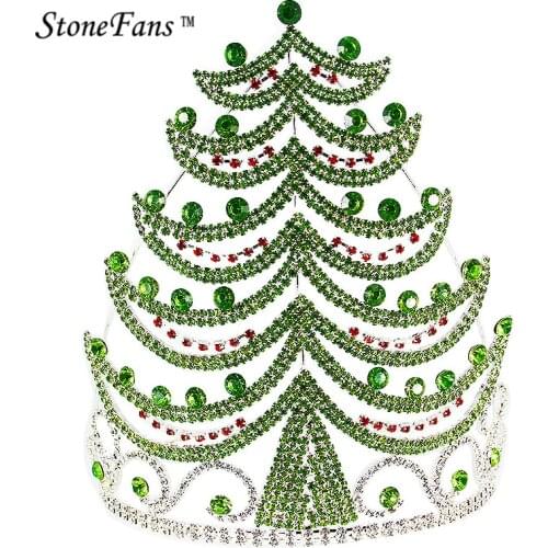 StoneFans Christmas Crown Christmas Tree Jewelry Decoration Rhinestone Plant Crowns And Tiara For Princess And Queen Gifts HG026