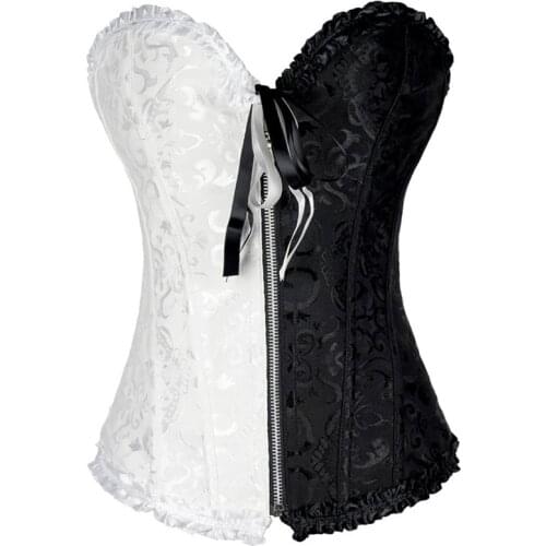 Corsets Bustiers Sexy Top Blouse with Zipper Red and Black Corset Costume Halloween Plus Size Floral Vintage Gothic Corsetto