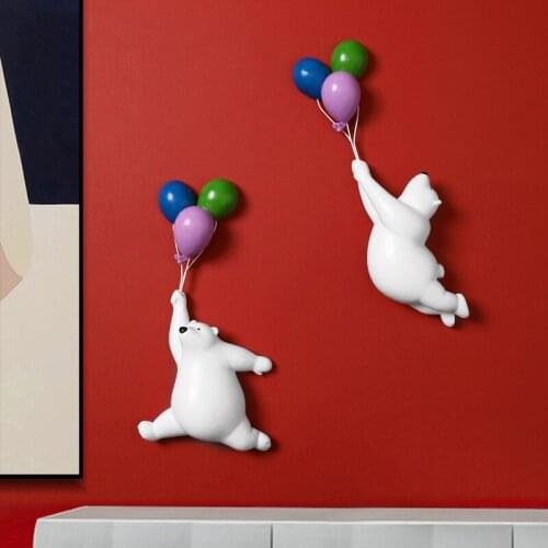 Creative White Balloon Bear Wall Hanging Ornaments Resin Cute Animal Sculpture Kid Room Background Wall Decoration Birthday Gift
