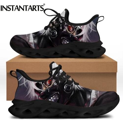 INSTANTARTS Tokyo Ghoul Anime Pattern Mesh Sneakers for Women Comfortable Lace up Platform Flat Shoes Casual Footwear Zapatos