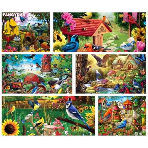 Full Square Round Drill 5D Diy Diamond Painting Birds Flower 3D Embroidery Mosaic Cross Stitch Kits Art Picture Gift Home Decor