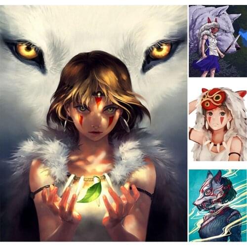 FSBCGT Cartoon Anime Princess And Wolf Picture By Number Kits Acrylic Oil Paint By Number Hand Painted On Canvas Home Wall Decor