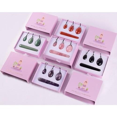Rose Quartz Yoni Egg Set Natural Jade Eggs Women Kegel Exerciser Vaginal Muscles Tightening Ball Massage Yoni Wand Jade Massager