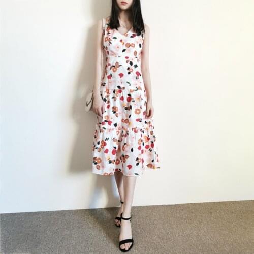 New Fresh Floral Print Belted Waist Sleeveless Cotton Midi Dress US 0-8 US Collections New