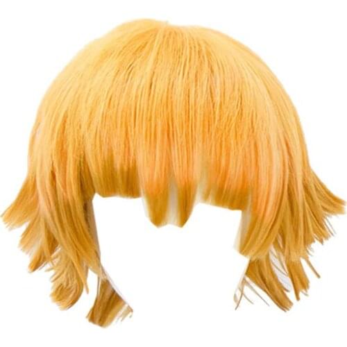 Anime Demon Slayer Agatsuma Zenitsu Wig Yellow Synthetic Heat Resistant Hair Halloween Party Cosplay Wig