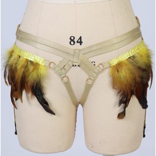 Feather Harness Garter Belt Pole Dance Goth Bondage Body Cage Women Sexy Lingerie Elastic Adjust Stockings Garters