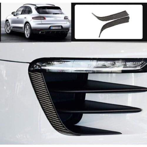 Fit For Porsche Macan 2014-2020 Real Carbon Fiber Front Fog Light Lamp Decor Strip Trim Car Styling