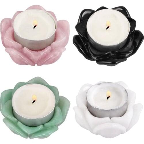 TUMBEELLUWA2.3''Natural Crystal Carved Lotus Flower Candlestick,Crystal Ball Stand,Reiki Crystal Tea Light Holder for Home Decor