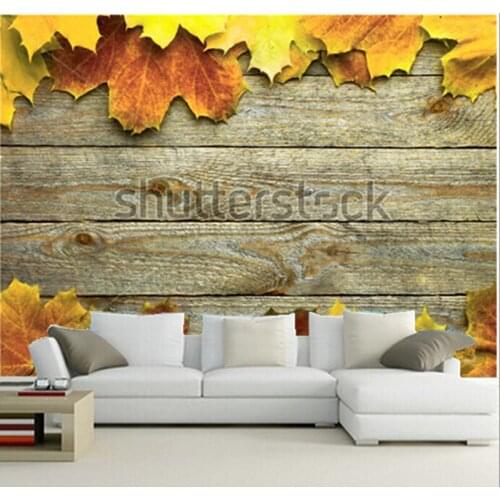 Custom 3D murals,autumn background with colored leaves on wooden board,living room sofa TV wall bedroom wallpaper