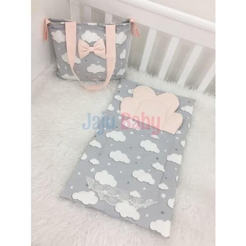 Jaju Baby Handmade, Powder-Grey Cloudy Combine Baby Care Bag and Baby Diaper Changing Matte