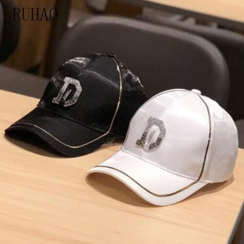 RUHAO Summer High Quality Women Rhinestone Baseball Caps For Girl Female Adjustable Hip Hop Fashion Sequins Snapback Hats