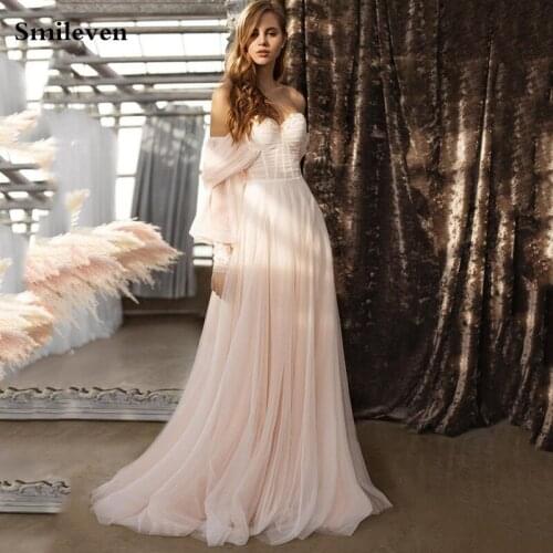 Smileven Light Pink Sweetheart Wedding Dresses Bohemian Off Shoulder Bridal Gown Plus Size Elegant Princess Wedding Party Dress