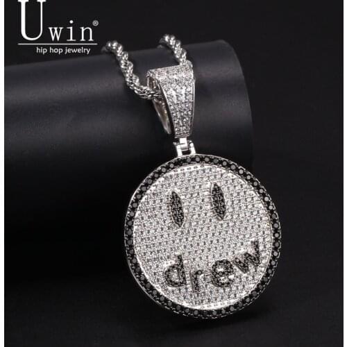 Uwin Smiley Pendant With Charm Necklace Cubic Zircon Trendy Rock Mens Hip Hop Punk Jewelry, Suitable For Gift Tennis Chain