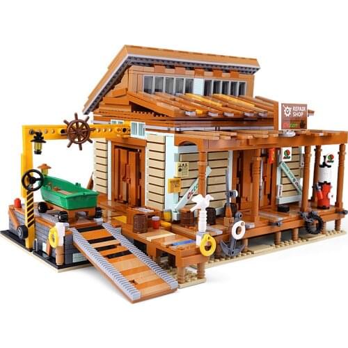 IN STOCK 12004 MOC Streetview Building Blocks The 30106 Shipyard Old Finshing Store Model Assembly Brick Toys Kid Christmas Gift