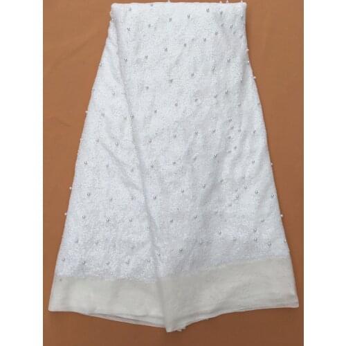High Quality hot sale white sequins Lace Fabric with white beads french Embroidered Nigerian Laces Fabric 2520-5