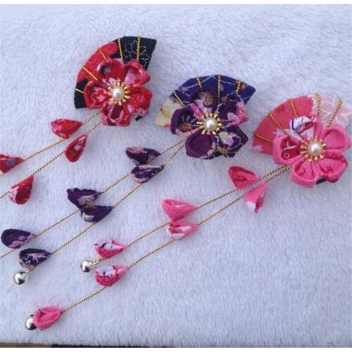Handmade cotton cloth hair accessories wrinkle sakura bell cosplay Hanfu kimono Hair accessories hairpin clip H