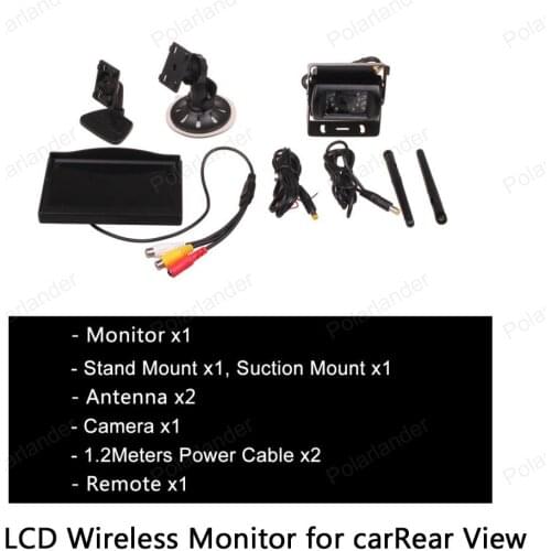 Factory price 12 24V Car Truck 5 inch TFT LCD Wireless Monitor for Rear View Camera Parking Video Input Built in Transmitter