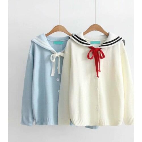 Autumn Winter Womens Candigan Fashion College Style Sweet Sweater Student Navy Collar Long Sleeve Knitted Sweaters Top H9429