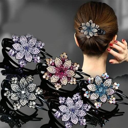 Womens Hair Claw Clip Rhinestone Flower Fashion Duckbill Hair Accessories MA