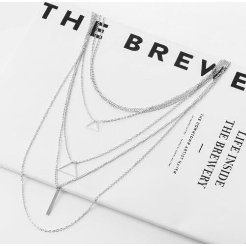 Fashion Vintage Triangle Multi-layer Necklaces For Women Gold Metal Statement Hanging Necklaces 2021 Trend Female Modern Jewelry