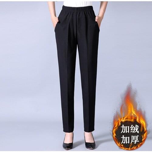 Winter Middle-aged Female Warm Velvet Pants Elastic Waist Loose Straight trousers Casual Mother Plus Size Clothing