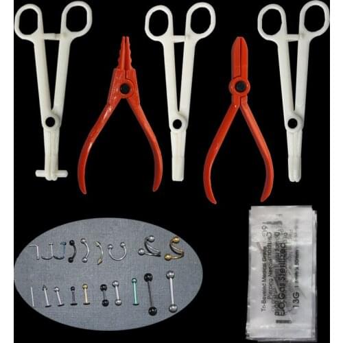 1pcs Disposable Body Piercing Kit Tools Pliers Forceps Needles Accessories Set with Eyebrow Lip Nipple Nose Studs Rings