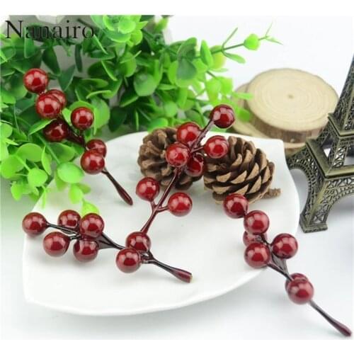 10pcs /70 head High copy artificial mini cherry berries fake pearl flower stamen DIY wedding bouquet Christmas decoration fruit