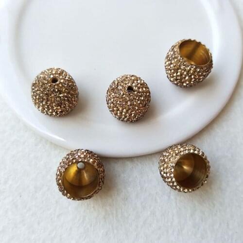 30pcs/lot inside 12mm Tassel Caps, Pave Rhinestone End Cap Connectors, Leather Cord Gold End Cap Beads Jewelry Findings BD145