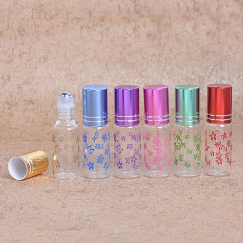 50pcs 5ml Mini Portable Roller Ball Glass Bottle for Essential Oil Perfume Bottle Aluminum Cap Travel Empty Cosmetic Container