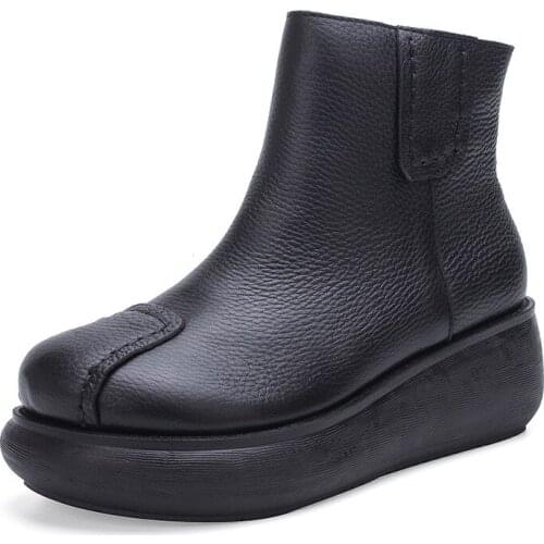 508-5 Original Handmade Leather Shoes with Thick Bottom and Short Boots Round Head Womens Boot Desinger Womens Shoes