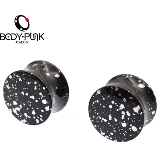BODY PUNK Acrylic Double Flared Black With White Dots Flesh Tunnel Ear Plugs Gauges 8-16mm Ear Expander Piercings Free Shipping