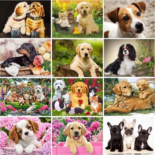 DIY 5D Diamond Painting Dog Diamond Embroidery Cartoon Animal Cross Stitch Full Round Drill Rhinestones Mosaic Home Decor Gift