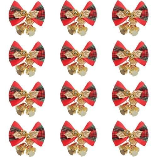 Christmas Tree Bows Gift Cloth+iron Cloth Mini Set Holiday Decorations With Bells Party Decor Xmas Ornaments