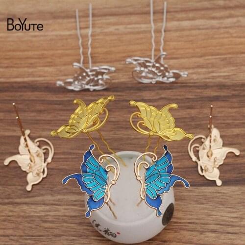 BoYuTe (5 Pairs/Lot) 38*50MM Alloy Butterfly Hairpin Hair Fork Materials Diy Ancient Chinese Clothing Accessories