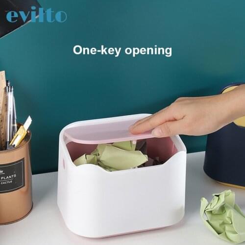 Home Desktop Trash Can Cute Mini Waste Bins Office Dining Table Bedside Garbage Bin With Lid Plastic Dustbin Sundries Barrel Box