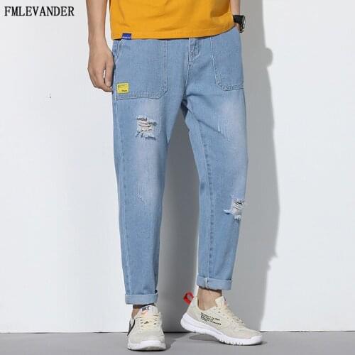 New Skinny Jeans men Streetwear Destroyed Ripped Jeans Homme Hip Hop Pants