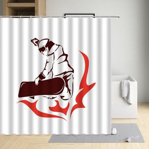 Mountain Landscape Ski Slope Winter Sport Telfer and Snowboarding Waterproof Cloth Curtain Bathtub Decor Bath Screen With Hooks