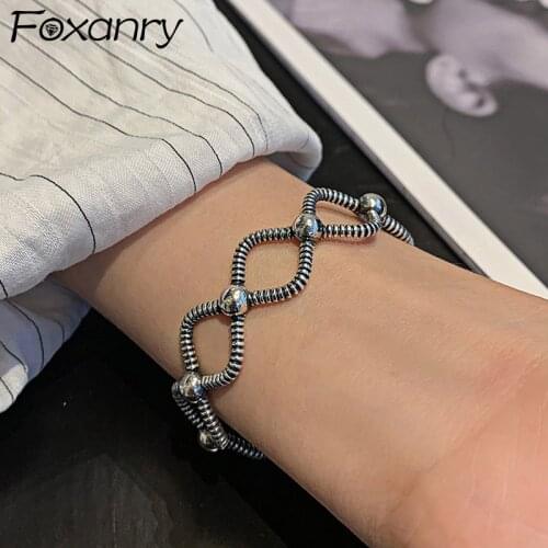 Foxanry Summer New 925 Sterling Silver Bracelet Fashion Simple Cross Hollow Geometric Vintage Punk Party Jewelry Gifts Wholesale