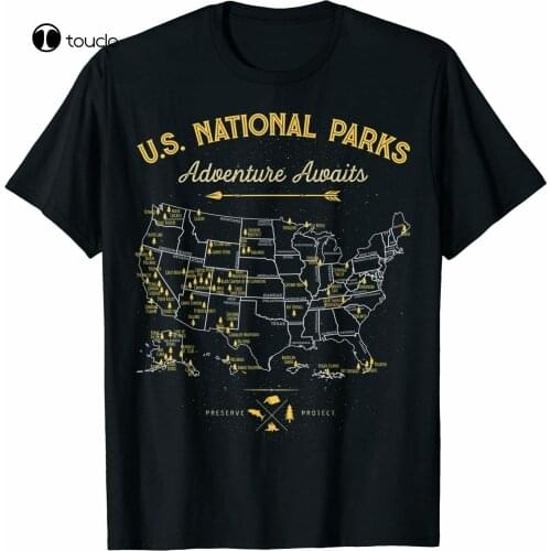 New 62 National Parks Map Gifts Us Park Vintage Camping Hiking T-Shirt Cotten Tee Shirt Unisex