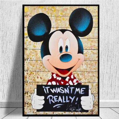 Graffiti Art Criminal Mickey Mouse Disney Painting Street Art Canvas Painting Poster and Print Wall Art Picture for Living Room