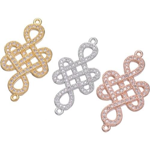 Luxury Cubic Zirconia Bracelet Connector 30*16mm Chinese Knot Shape Bracelet Connector With Micro Pave Accessories CHF533