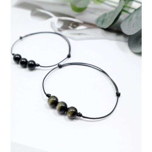 Rope Leather Bacelet Natural Stone Eye Obsidian Bracelets Simple Crystal Adjustabl Beads Black Hand Rope Bracelet For Men Women
