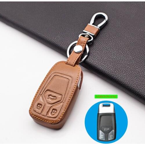 Hot Sale Leather Car Key Fob Skin Cover Case for Audi 2016 2017 B9 A4 Allroad Q5 Q7 TT TTS Smart 3 Buttons key case Car wallet