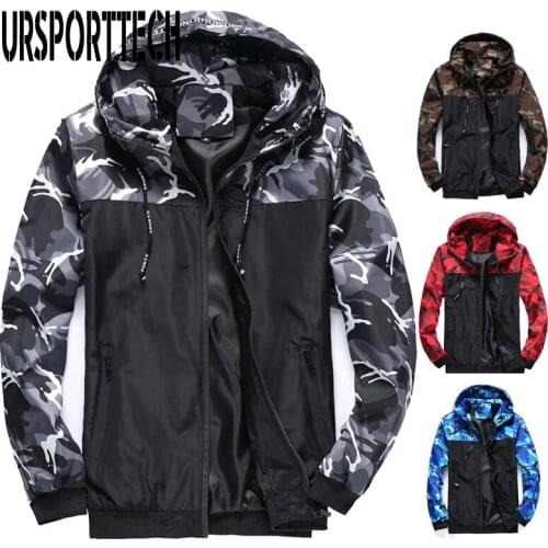 Spring Autumn Mens Thin Jacket Casual Camouflage Hoodie Jacket Men Waterproof Clothes Mens Windbreaker Coat Male Outwear 5XL6XL