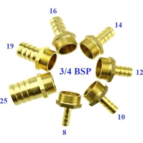 Brass Male Barb Hose Tail Fitting Fuel Air Gas Water Hose Oil 8mm 10mm 12mm 14mm 16mm 19mm 25mm Hose ID x 3/4" Male BSPP