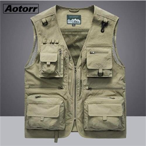 Mens 2021 Spring Autumn New Vest Mesh Quick Dry Mens Vest Casual Outdoor Multi Pockets Waistcoat Male Fishing Photography Vests