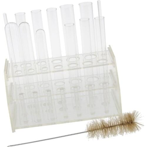 12PCS Clear Glass Test Tubes Set With Plastic Rack Stand & Cleaning Brush