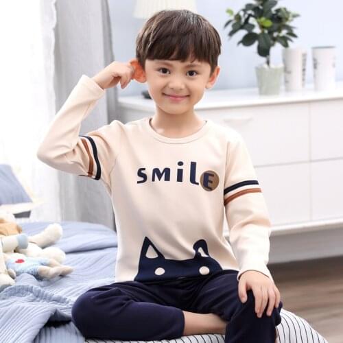 H5649 Boys Pajamas Spring Autumn Thin Long Sleeves Sleepwear Cotton Round Collar Cartoon Comfortable Home Service Suit Nightwear