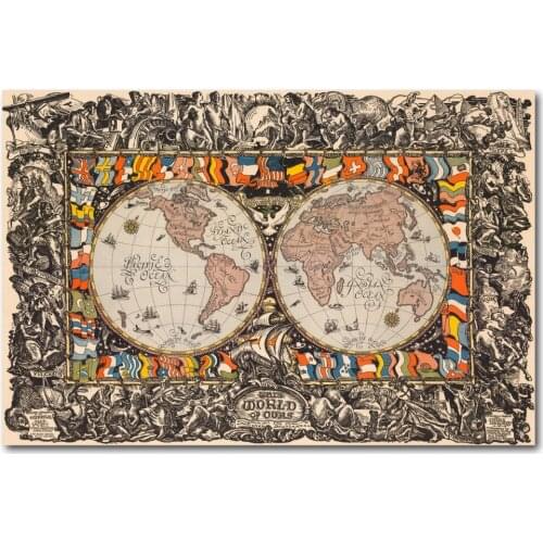 Posters and Prints World Map Vintage Wall Art Picture Canvas Art Painting For Home Room Decor